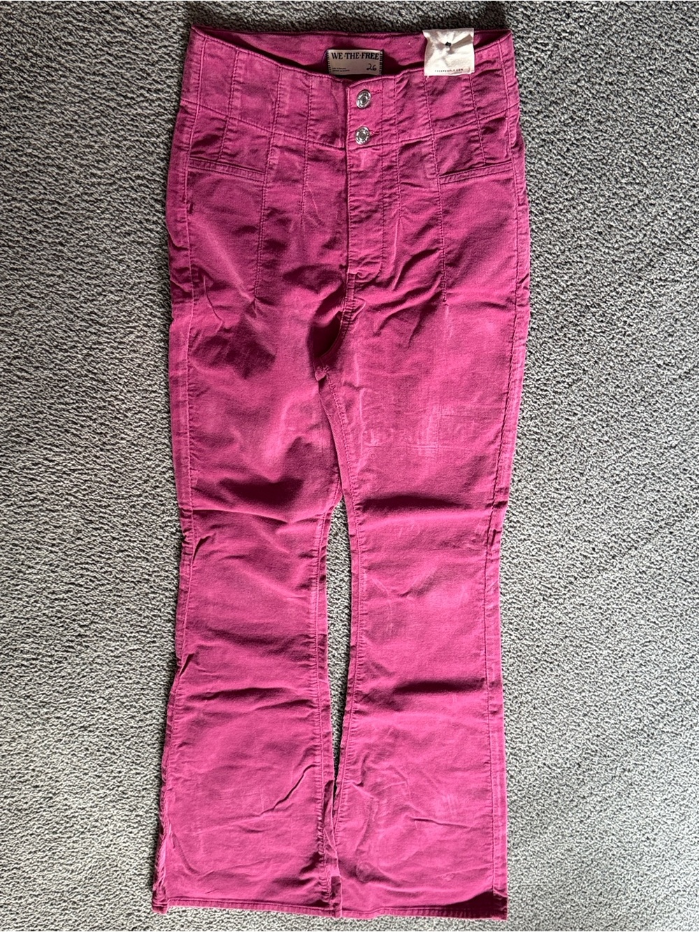 We The Free by Free People Magenta Flare Corduroy Boho Jeans. High Rise Size 26.